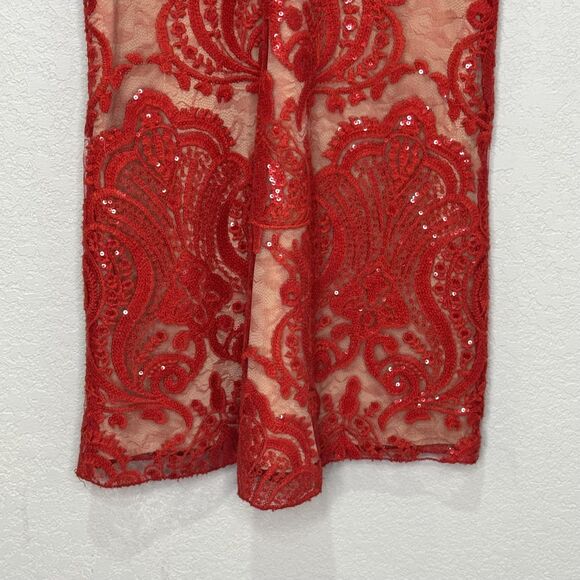 Free People Romper Womens 0 Red Sequin Lace Mesh V Neck Spaghetti Straps Mini - Picture 8 of 12